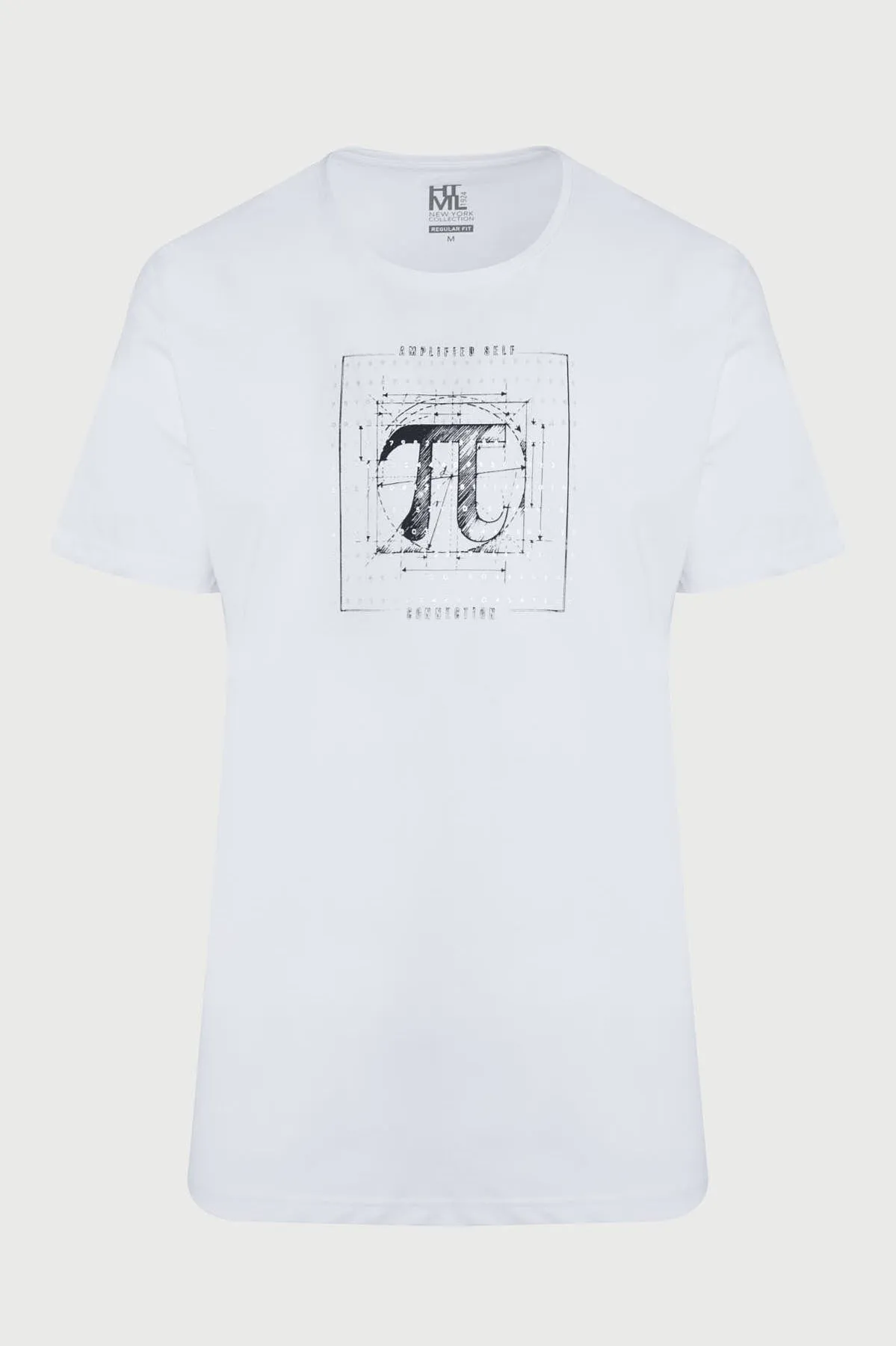 Slim Fit White Pi Printed Cotton Crew Neck T-Shirt