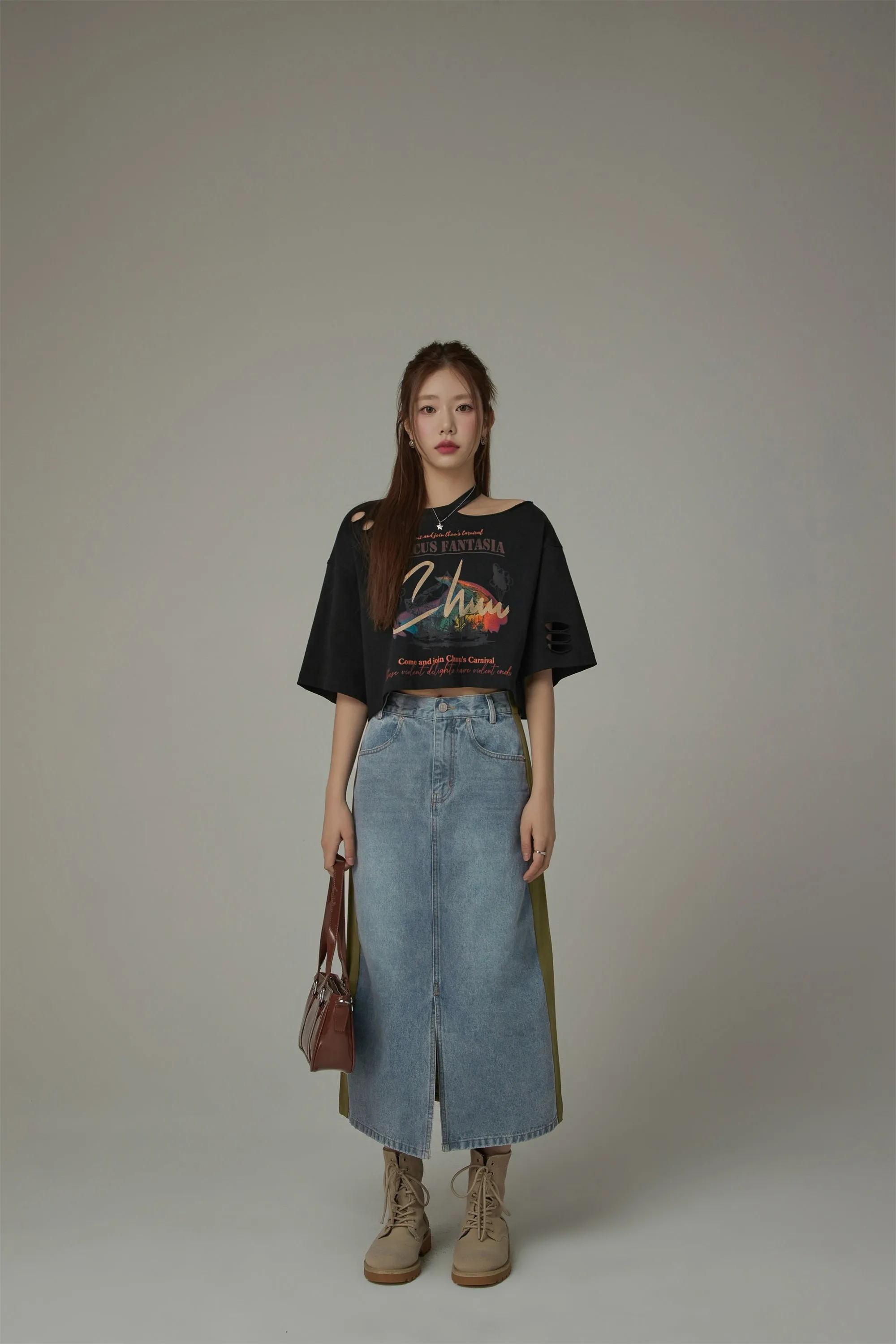 Slit Denim Long Skirt