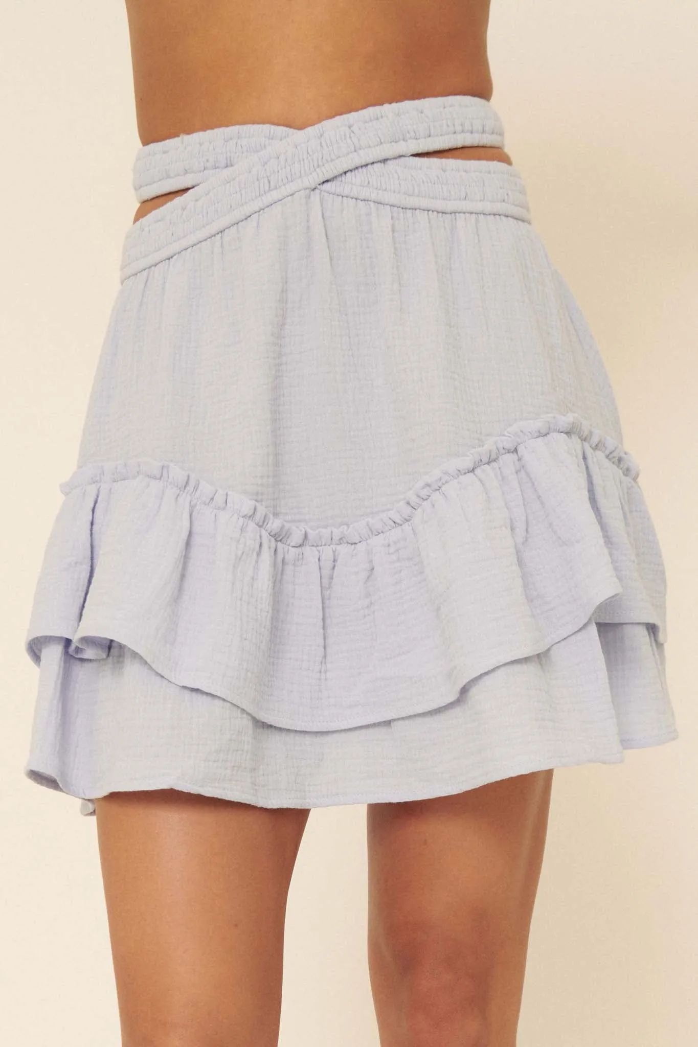 So Excited Crinkle Cotton Ruffle Mini Skirt