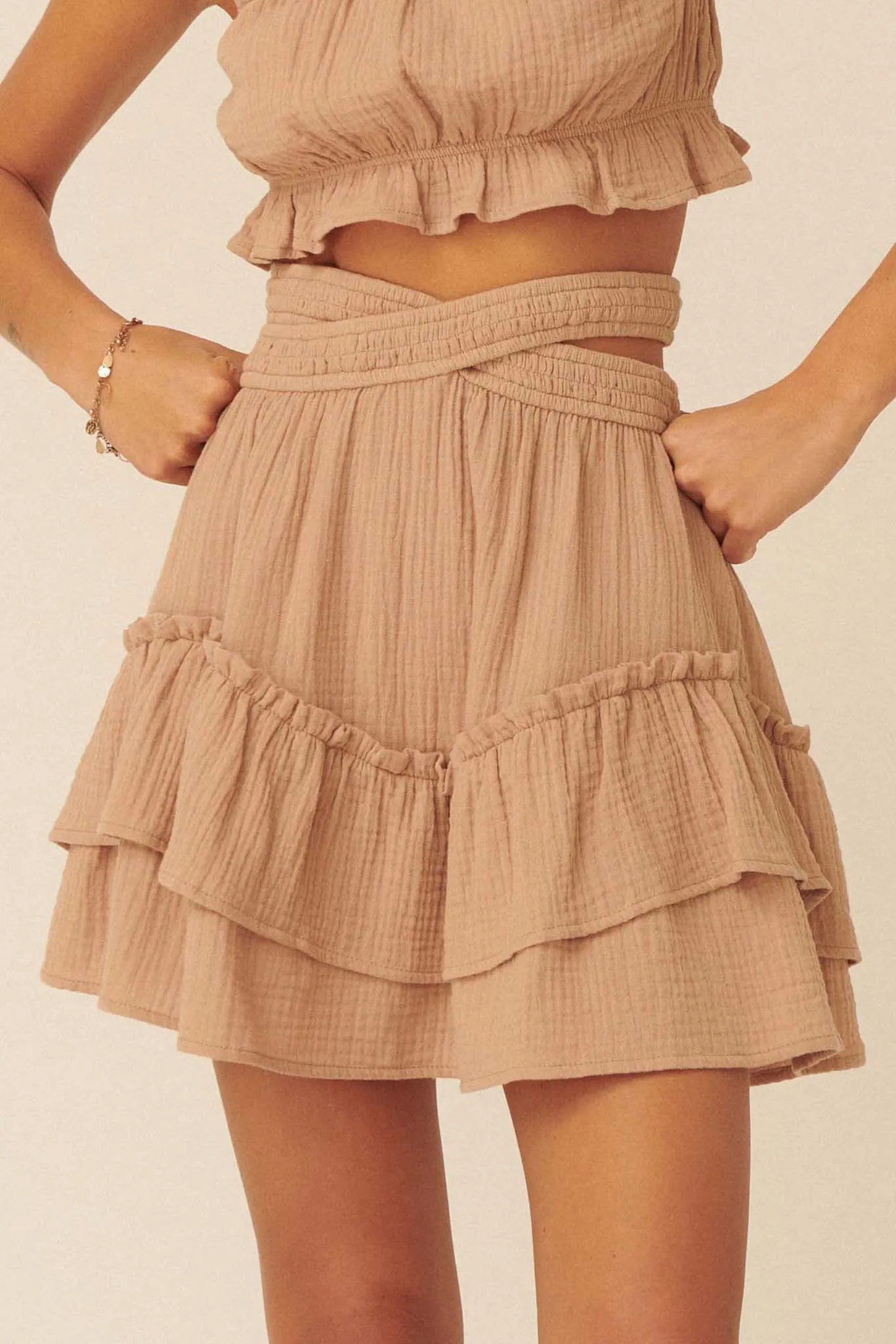 So Excited Crinkle Cotton Ruffle Mini Skirt