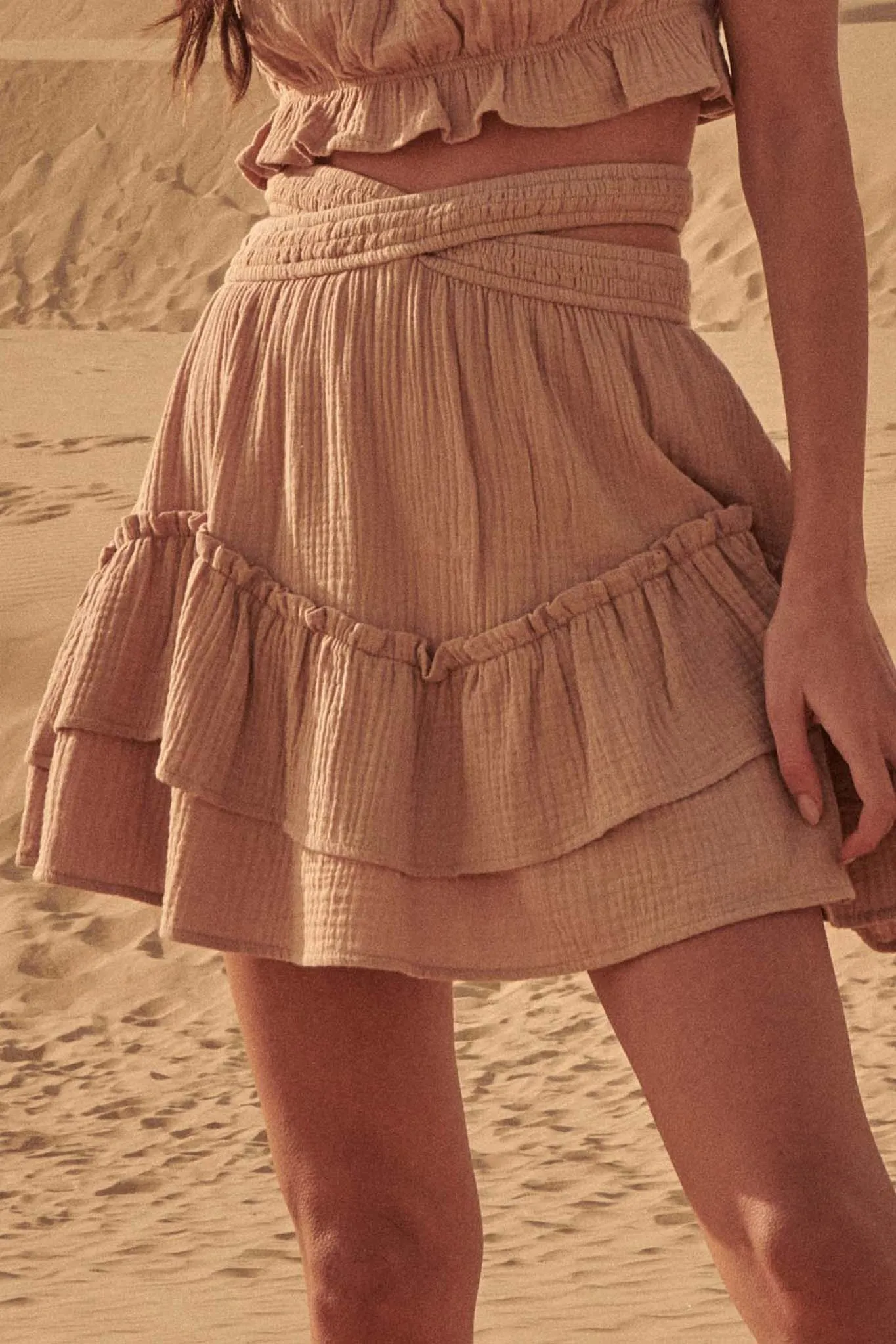 So Excited Crinkle Cotton Ruffle Mini Skirt
