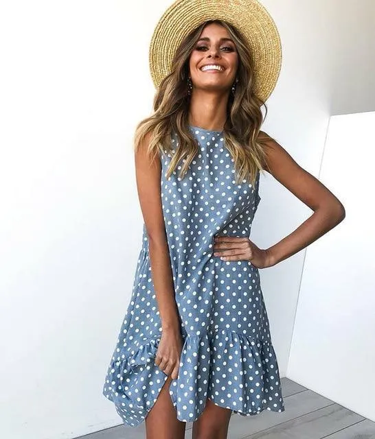 Spring Summer Street Sexy Casual Slim Thin Polka Dot Dress