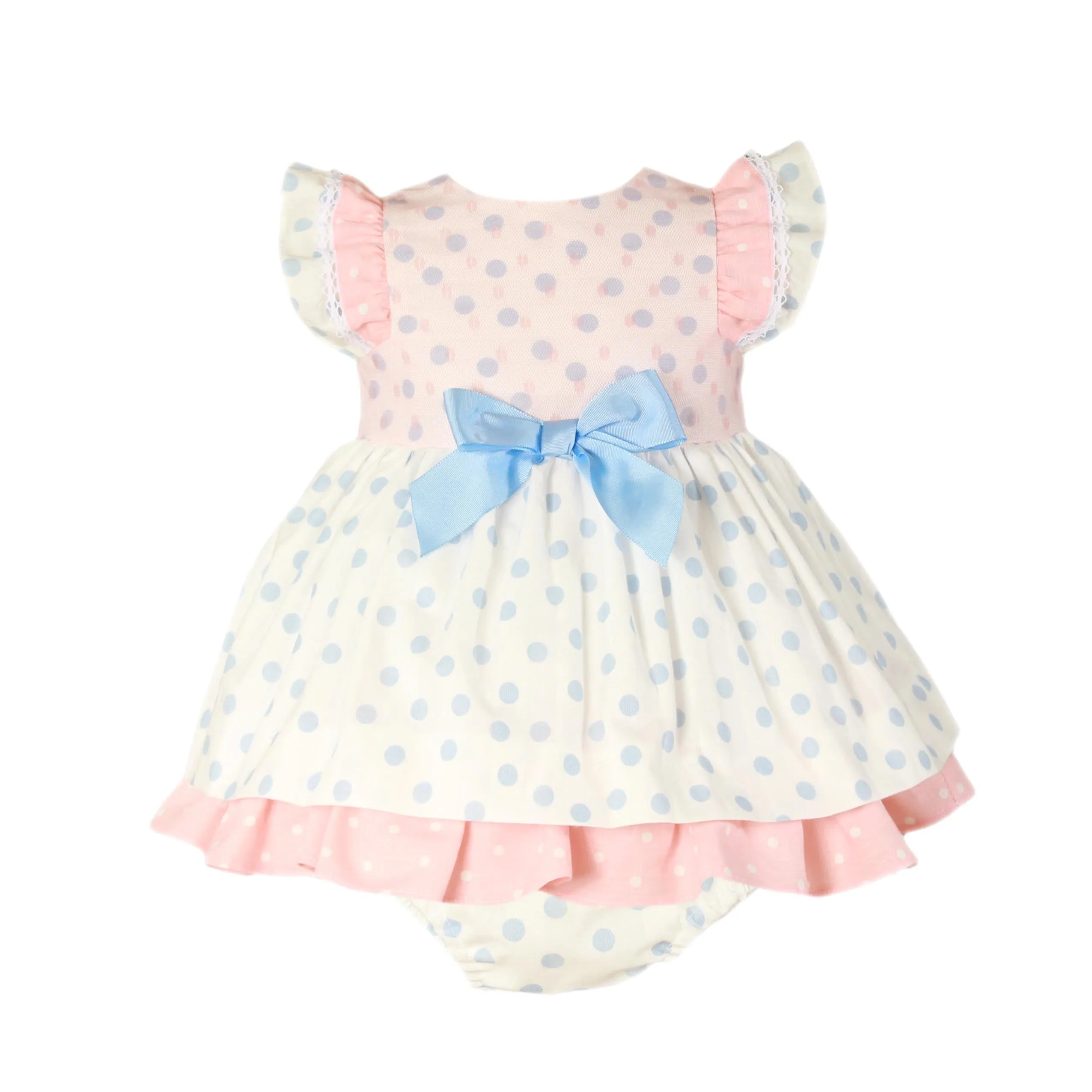 SS22 Miranda Baby Girls Blue Polka Dot Dress & Knickers Set 145-VB