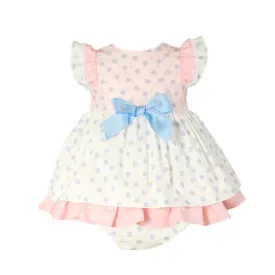 SS22 Miranda Baby Girls Blue Polka Dot Dress & Knickers Set 145-VB