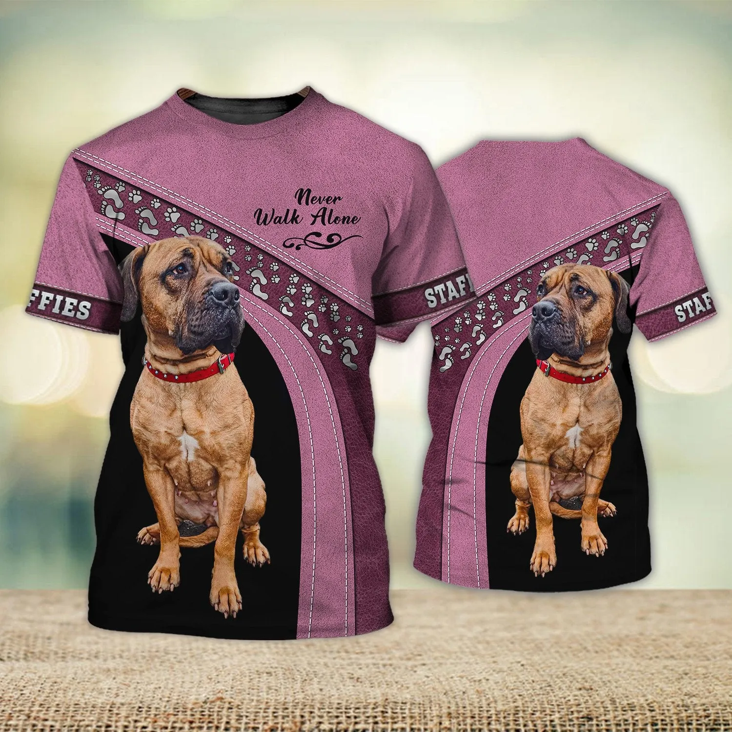 Staffies Love Never Walk Alone Love 3D Full Print Shirts, Shirt For Dog Lovers, Dog Memorial Gifts for loss of Dog