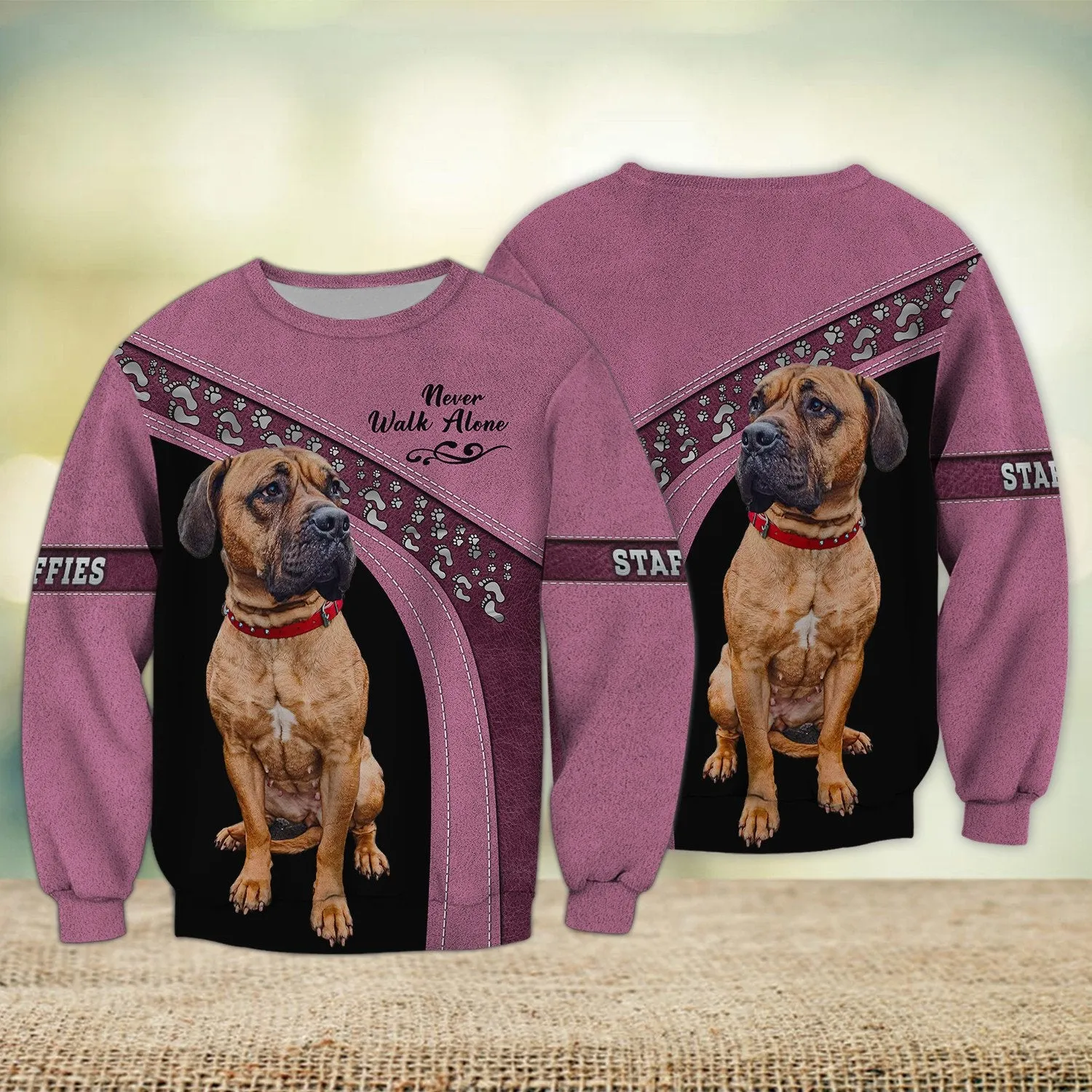 Staffies Love Never Walk Alone Love 3D Full Print Shirts, Shirt For Dog Lovers, Dog Memorial Gifts for loss of Dog