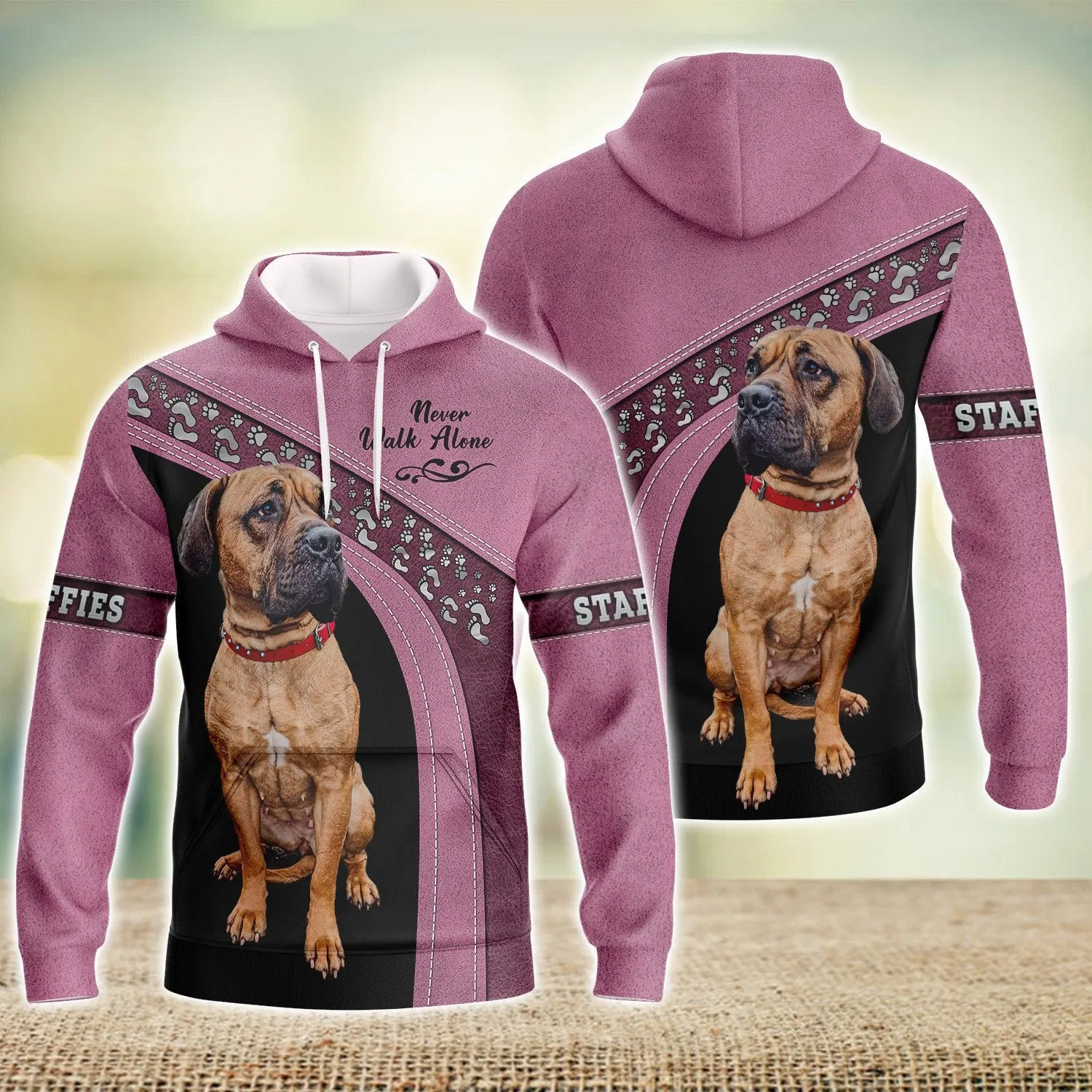 Staffies Love Never Walk Alone Love 3D Full Print Shirts, Shirt For Dog Lovers, Dog Memorial Gifts for loss of Dog