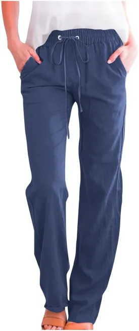 Summer Pants for Women 2025 Vacation Cotton Linen Wide Leg High Waisted Drawstring Gauze Lounge Trousers Clothes