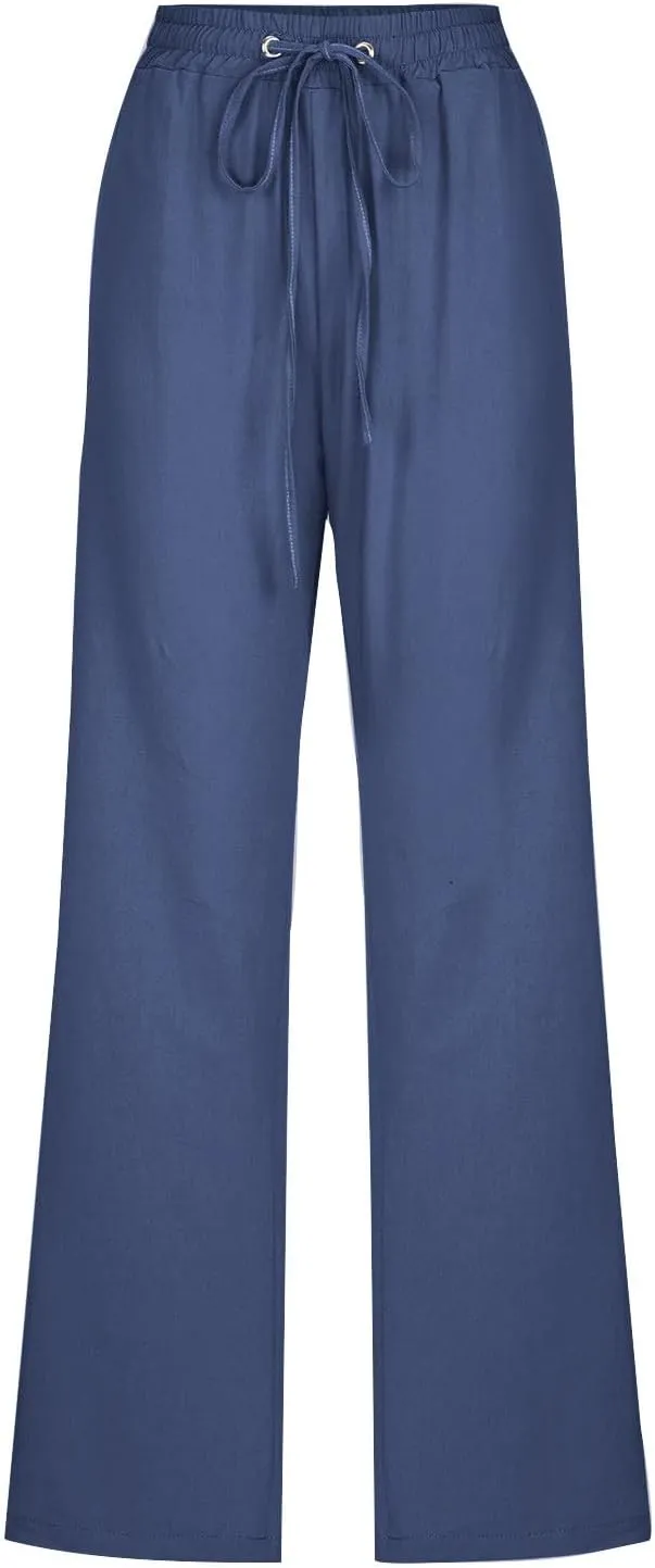 Summer Pants for Women 2025 Vacation Cotton Linen Wide Leg High Waisted Drawstring Gauze Lounge Trousers Clothes