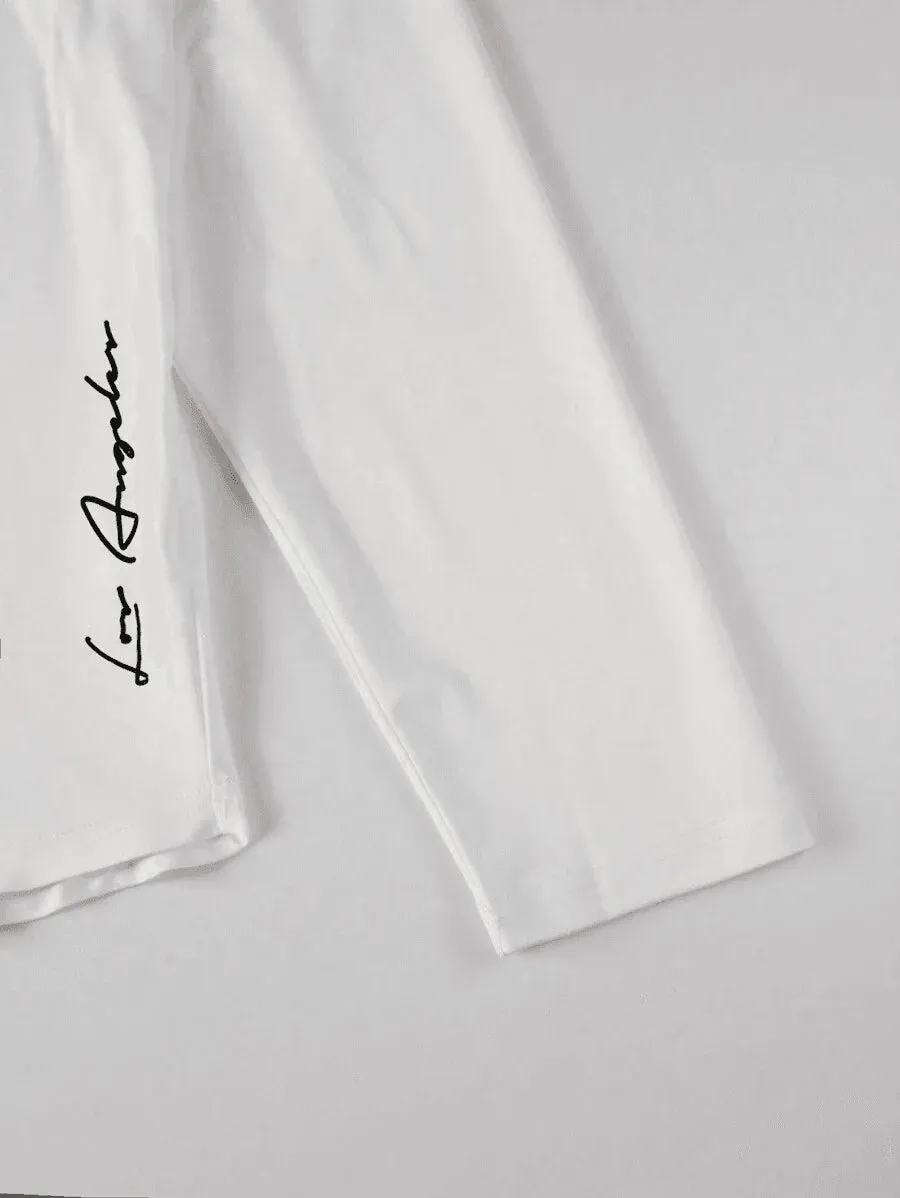SXV 'Los Angeles writing’ Printed Aesthetic Drop Shoulder Long sleeves Oversized Baggy T-shirt
