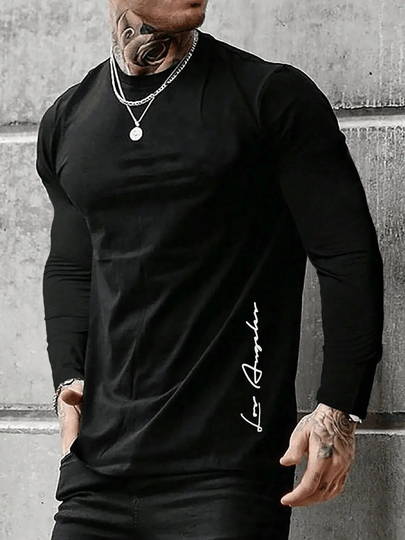 SXV 'Los Angeles writing’ Printed Aesthetic Drop Shoulder Long sleeves Oversized Baggy T-shirt