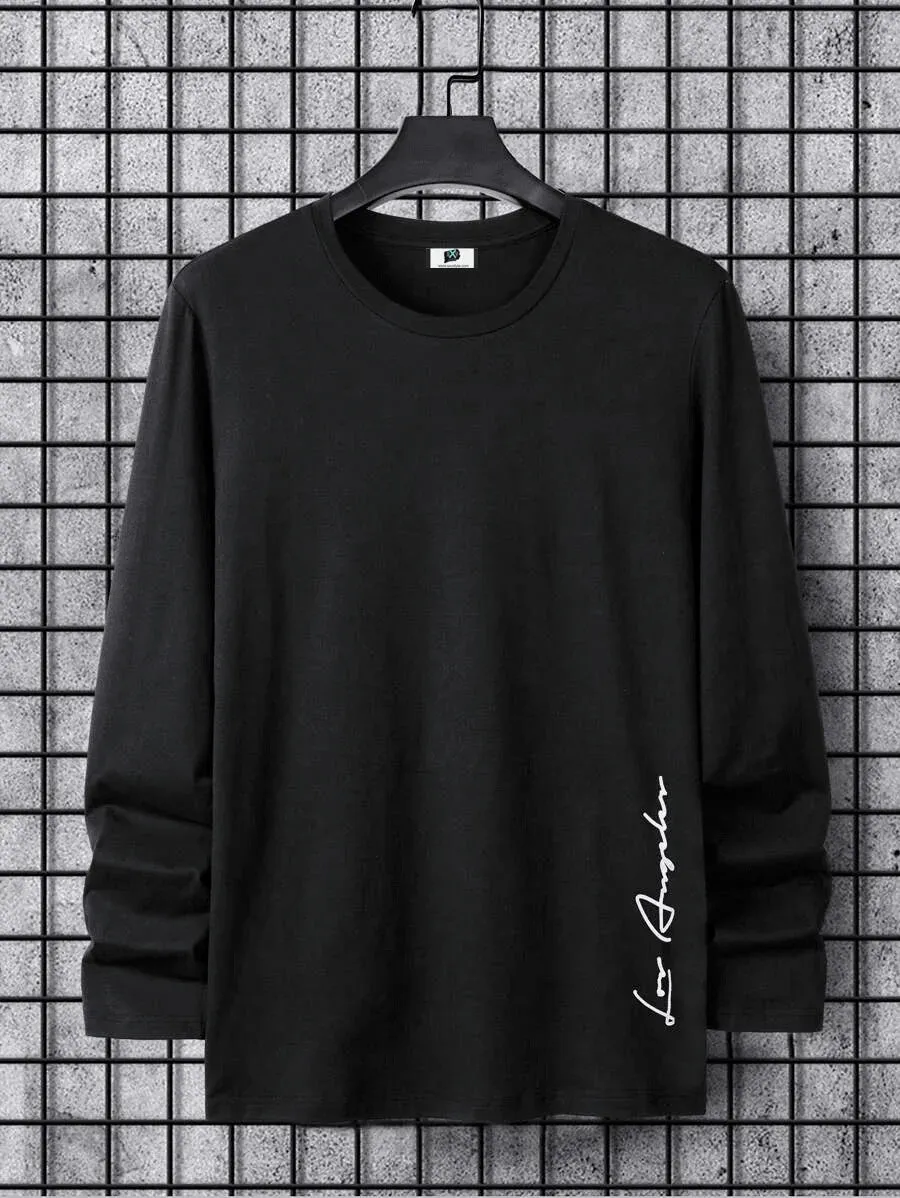 SXV 'Los Angeles writing’ Printed Aesthetic Drop Shoulder Long sleeves Oversized Baggy T-shirt