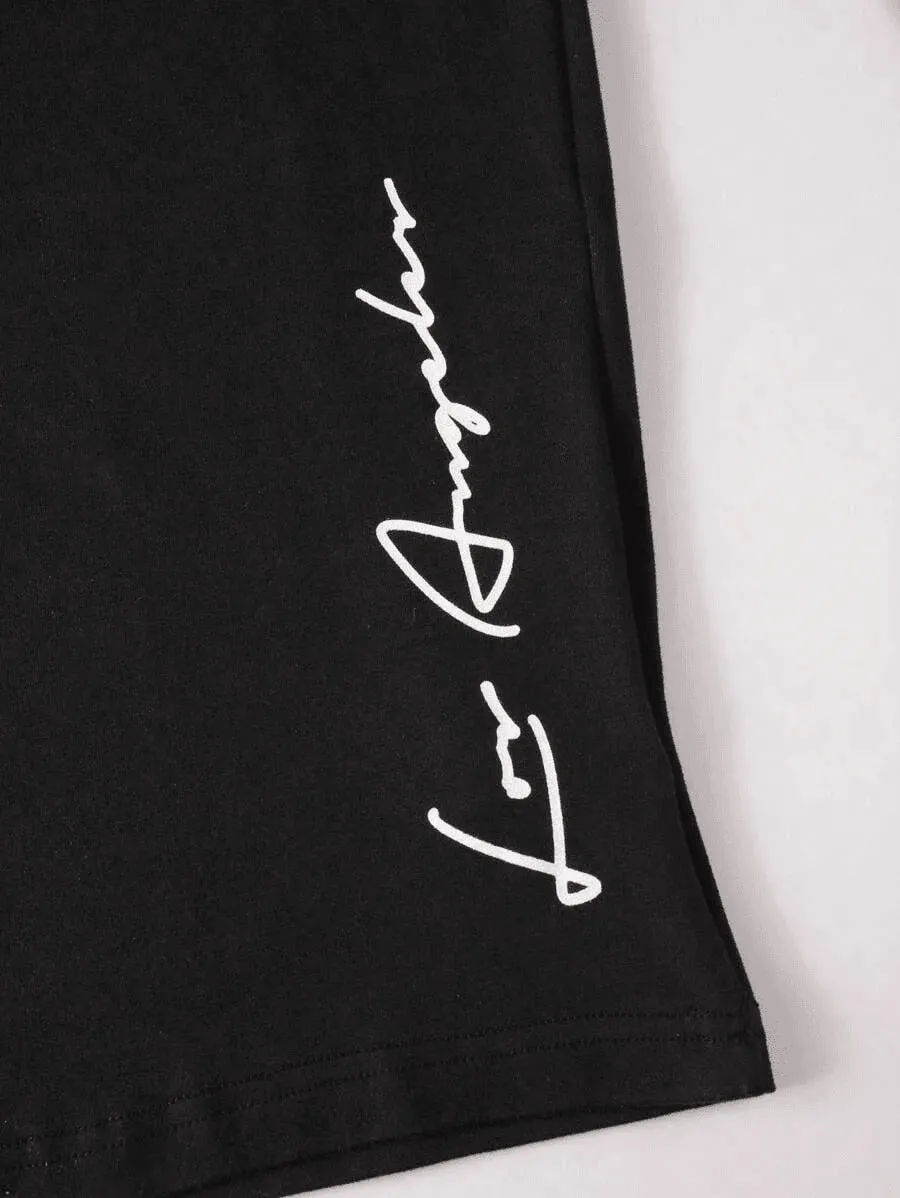 SXV 'Los Angeles writing’ Printed Aesthetic Drop Shoulder Long sleeves Oversized Baggy T-shirt