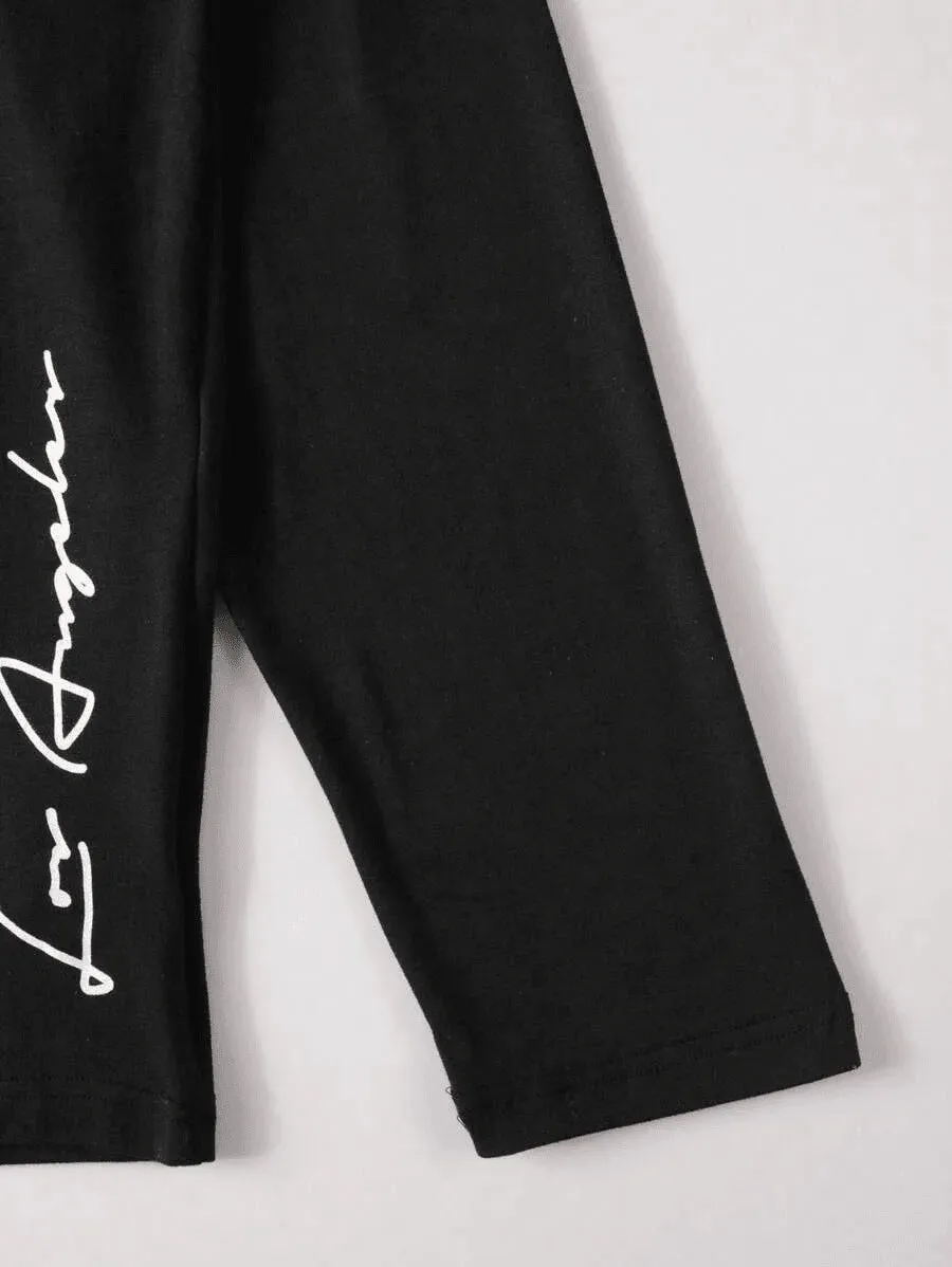 SXV 'Los Angeles writing’ Printed Aesthetic Drop Shoulder Long sleeves Oversized Baggy T-shirt