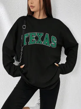 SXV 'TEXAS’ Printed Aesthetic Drop Shoulder Long sleeves Oversized Baggy T-shirt