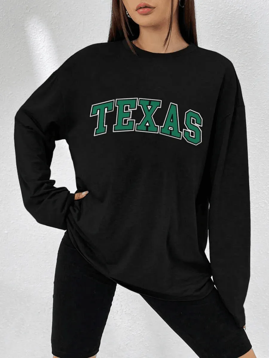 SXV 'TEXAS’ Printed Aesthetic Drop Shoulder Long sleeves Oversized Baggy T-shirt