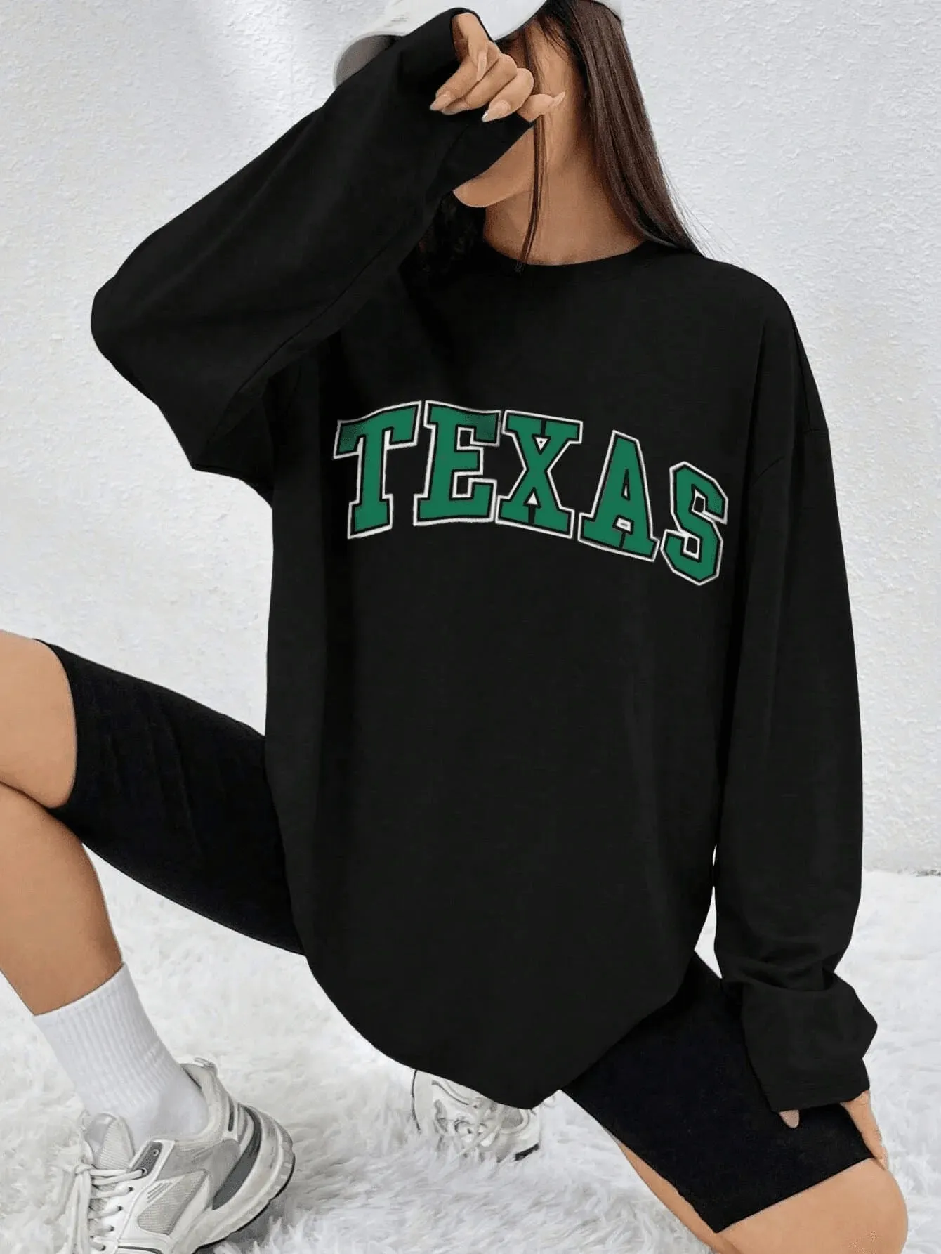 SXV 'TEXAS’ Printed Aesthetic Drop Shoulder Long sleeves Oversized Baggy T-shirt