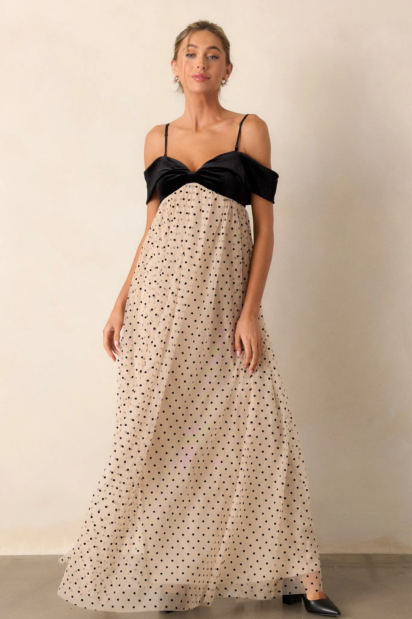 Thank You & Goodbye Light Beige Polka Dot Maxi Dress