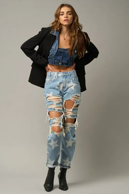 The Passenger Star Print Ripped Jeans