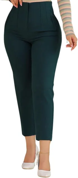 utcoco Womens Stretchy High Waisted Skinny Pants Business Casual Pleated Pencil Trousers with Pockets