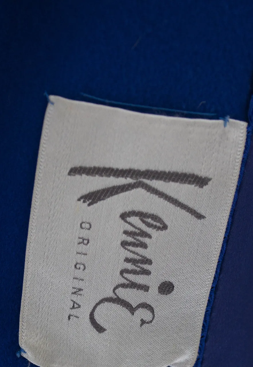 Vintage Blue swing coat with giant buttons and fur collar