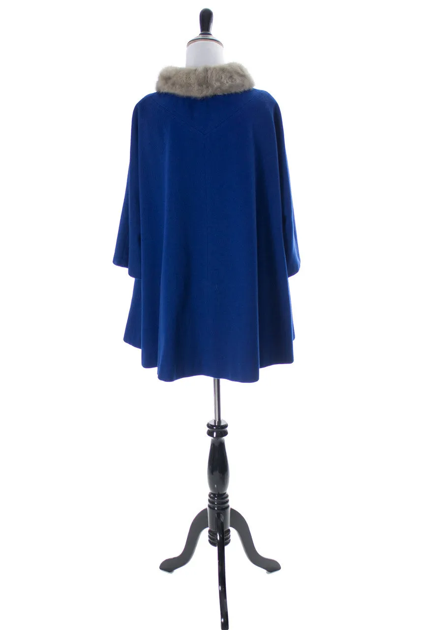 Vintage Blue swing coat with giant buttons and fur collar