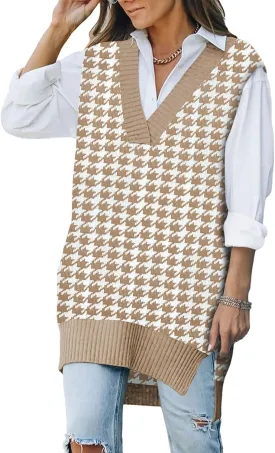 Viottiset Women's Oversized V Neck Knit Sweater Vest Tunic Sleeveless Pullover Top