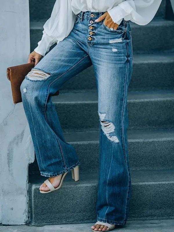 Washed ripped single breasted Ripped Jeans
