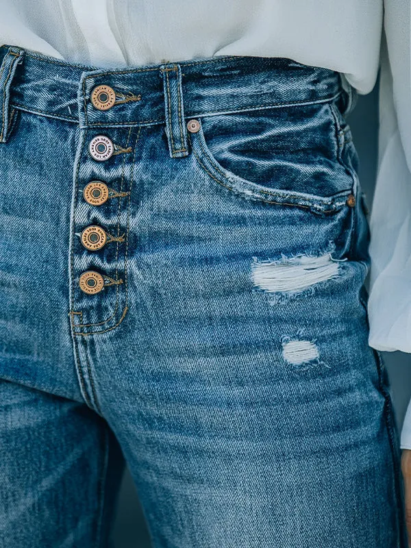 Washed ripped single breasted Ripped Jeans