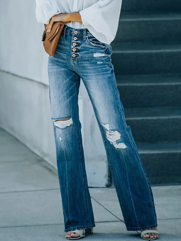 Washed ripped single breasted Ripped Jeans