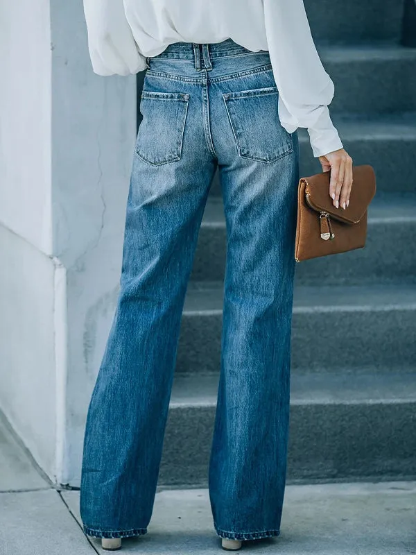 Washed ripped single breasted Ripped Jeans
