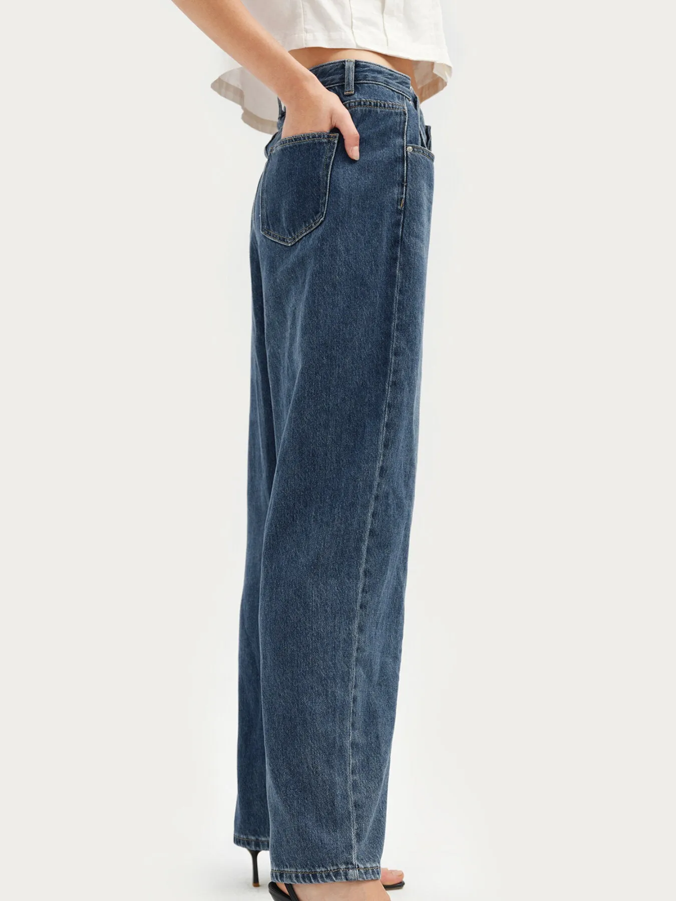 Washed Wide Leg Pocket High Waist Long Jeans