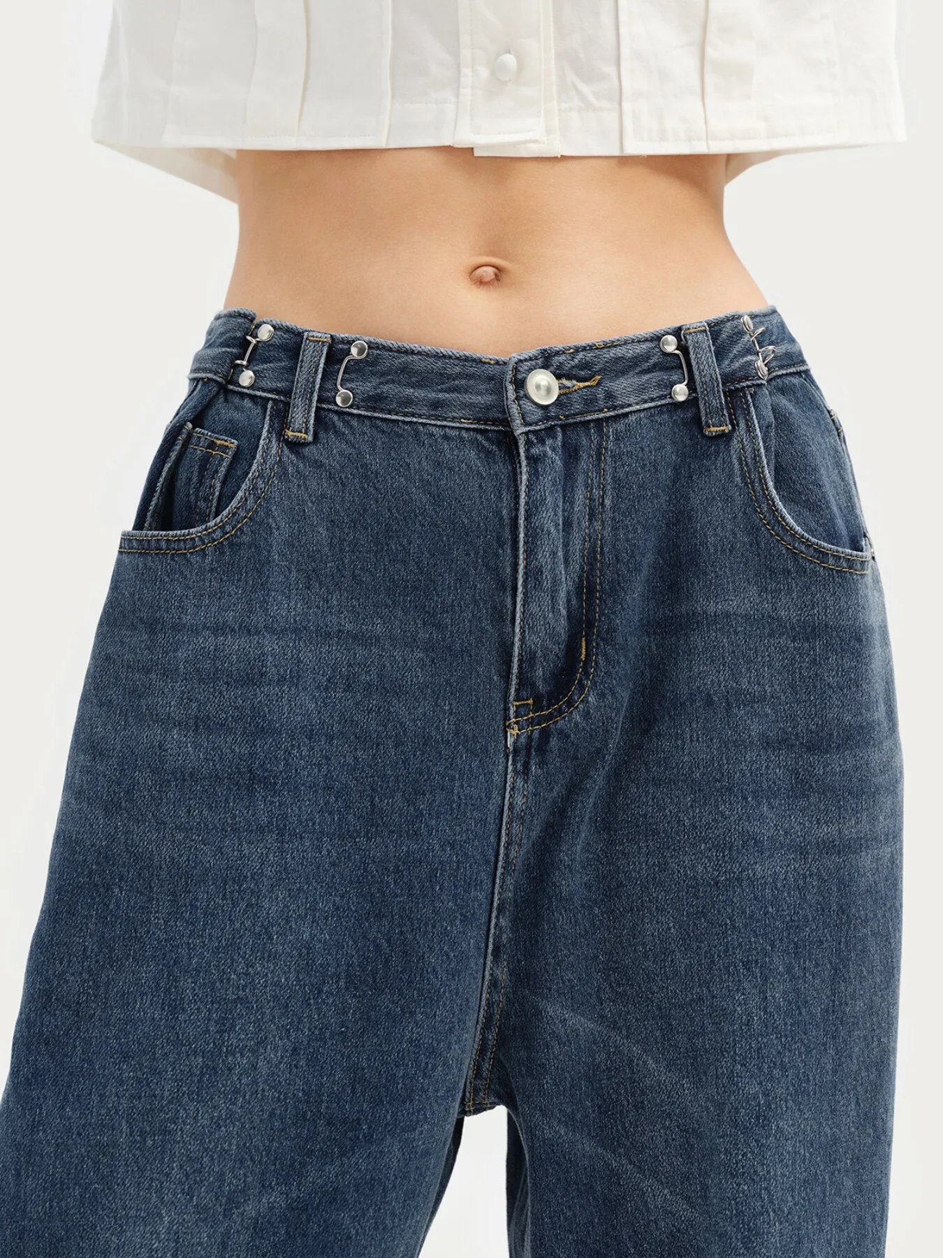 Washed Wide Leg Pocket High Waist Long Jeans