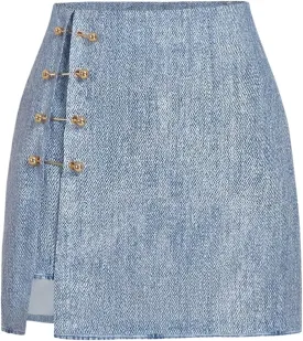 WDIRARA Women's Side Slit Metallic Trim High Waisted Faux Leather Short Skirts