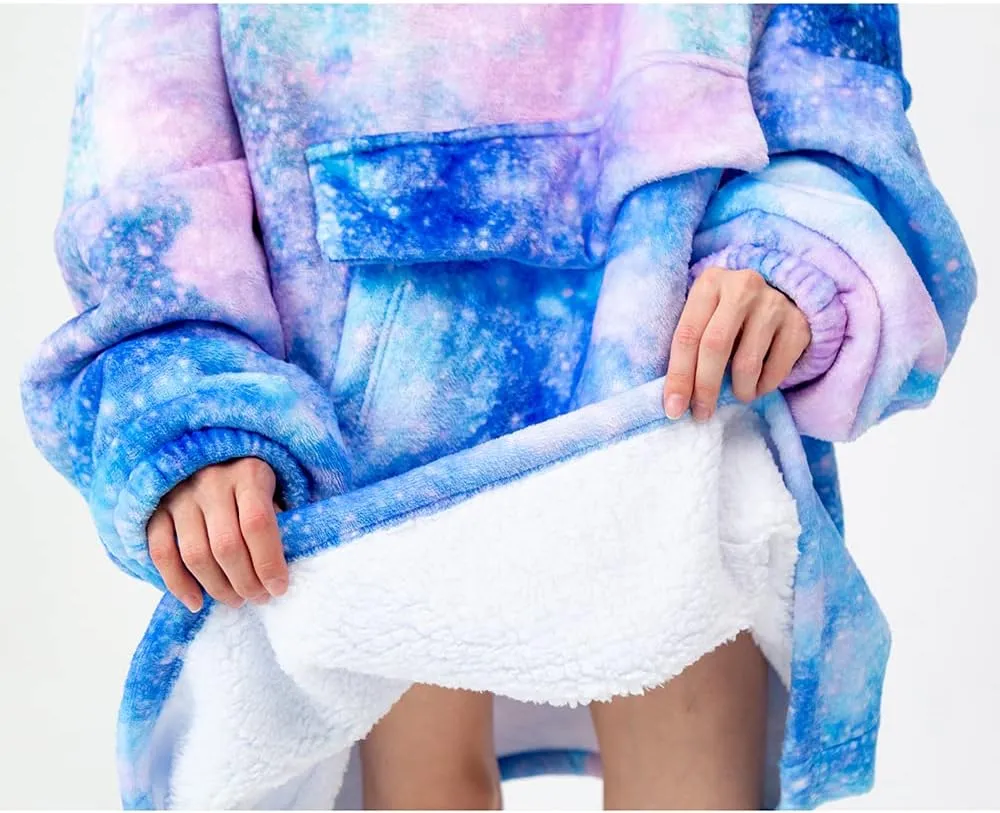 Wearable Blanket Hoodie for Adult,Oversized Sherpa Fleece Blanket Hoodie for Women Men,Galaxy