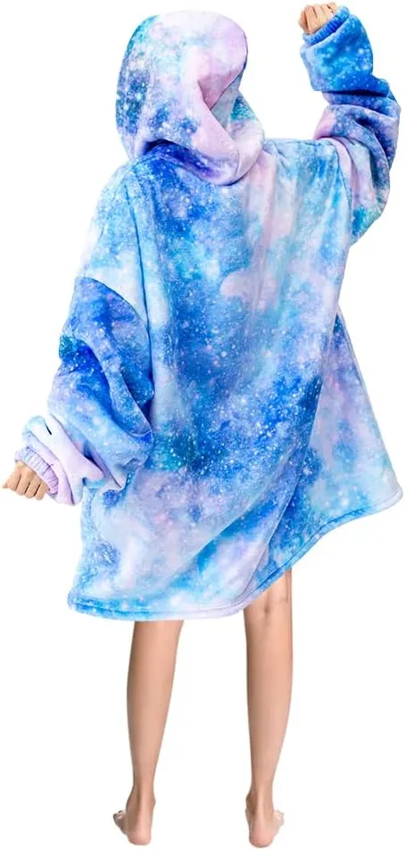 Wearable Blanket Hoodie for Adult,Oversized Sherpa Fleece Blanket Hoodie for Women Men,Galaxy