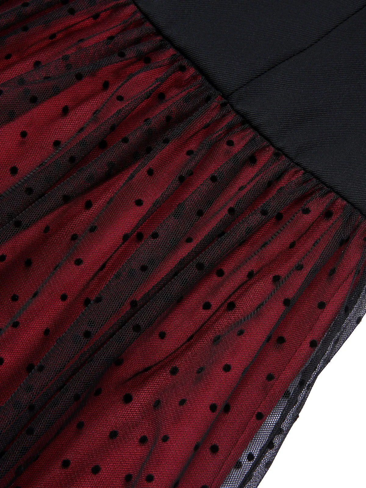 Wine Red 1950s Polka Dots Drop Shoulder Belt Dress