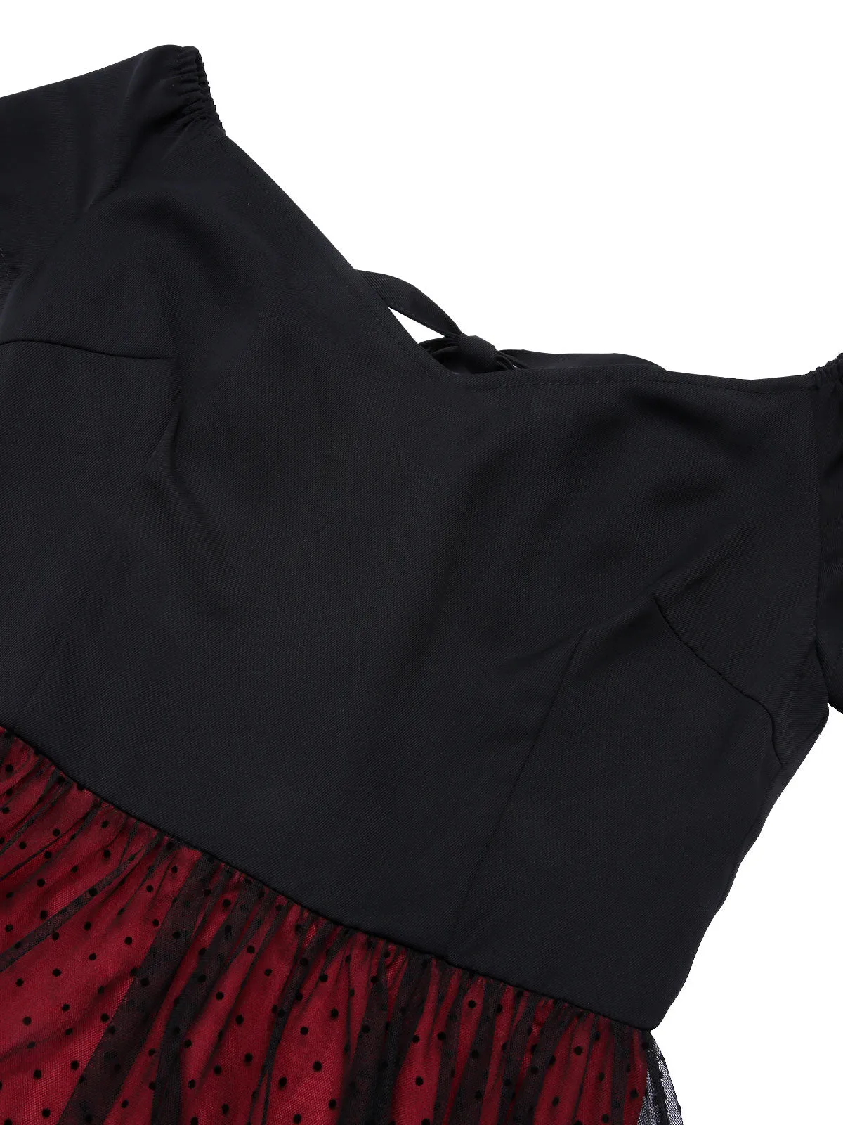 Wine Red 1950s Polka Dots Drop Shoulder Belt Dress