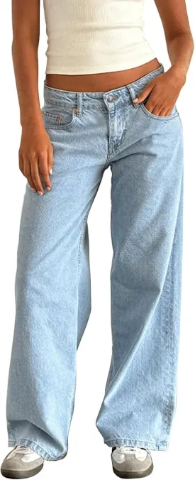 Women Low Rise Baggy Jeans Boyfriend Straight Wide Leg Jeans Casual Loose Fashion y2k Denim Pants