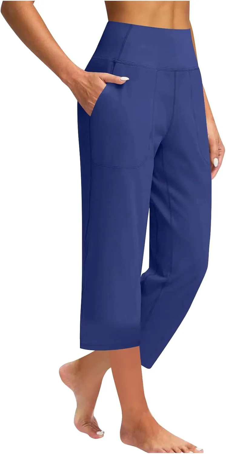 Women Yoga Capri Pants 2025 High Waist Solid Pant Wide Leg Workout Crop Summer Pants for Casual, Travel, Exercise