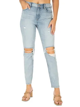Women's High-Rise Ripped Mom Jeans,Light Blue