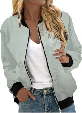 Womens Lightweight Bomber Biker Jacket Zip Up Windbreaker Crop Bomber Jacket Coat with Pockets 2024 Fall Outfits