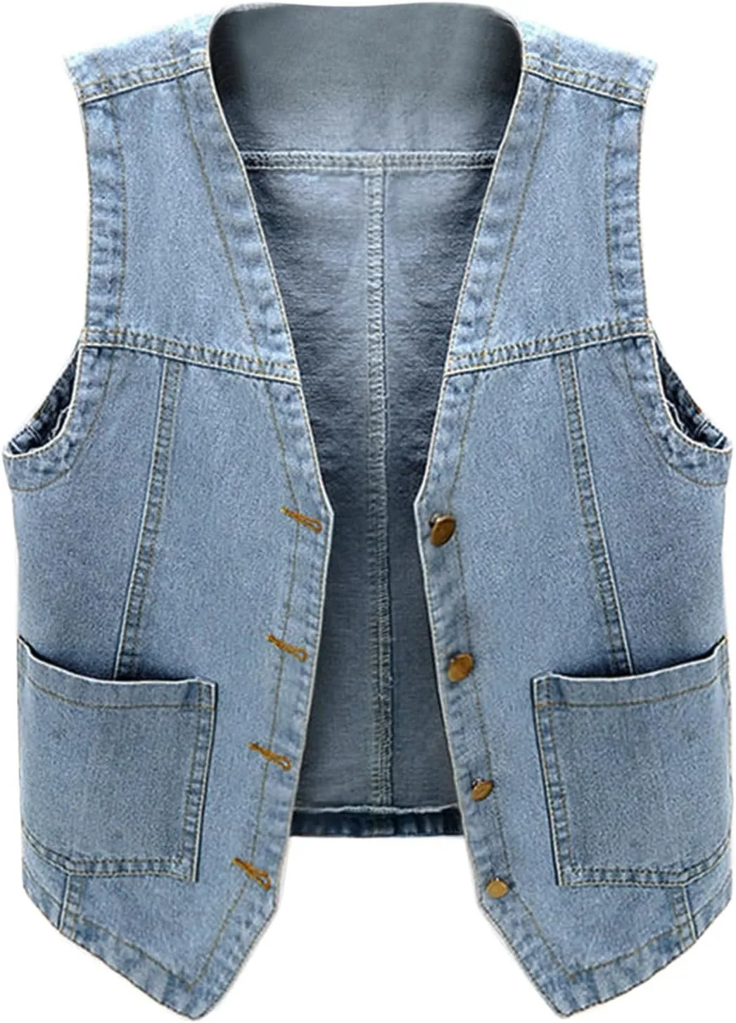 Women's Oversized Sleeveless Jean Denim Jacket Button Down Vest Top for Women Summer Fall Waistcoat Jeans Tops Coat