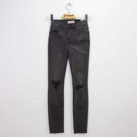 Women's Plain Solid Ripped Jeans,Dark Grey