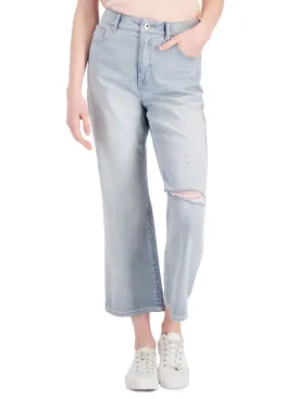 Women's Slouchy Washed Cropped Jeans,Light Blue
