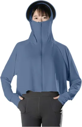 Women's SPF Hoodies Shirts UPF 50  Cropped Jacket Long Sleeve Sun Protection Clothing Full Zip Quick Dry Hiking Tops