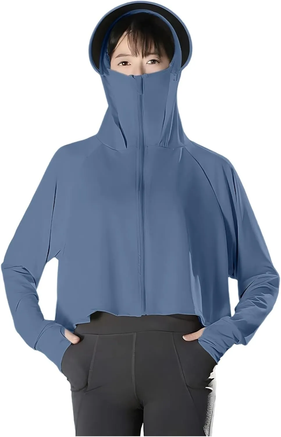 Women's SPF Hoodies Shirts UPF 50  Cropped Jacket Long Sleeve Sun Protection Clothing Full Zip Quick Dry Hiking Tops