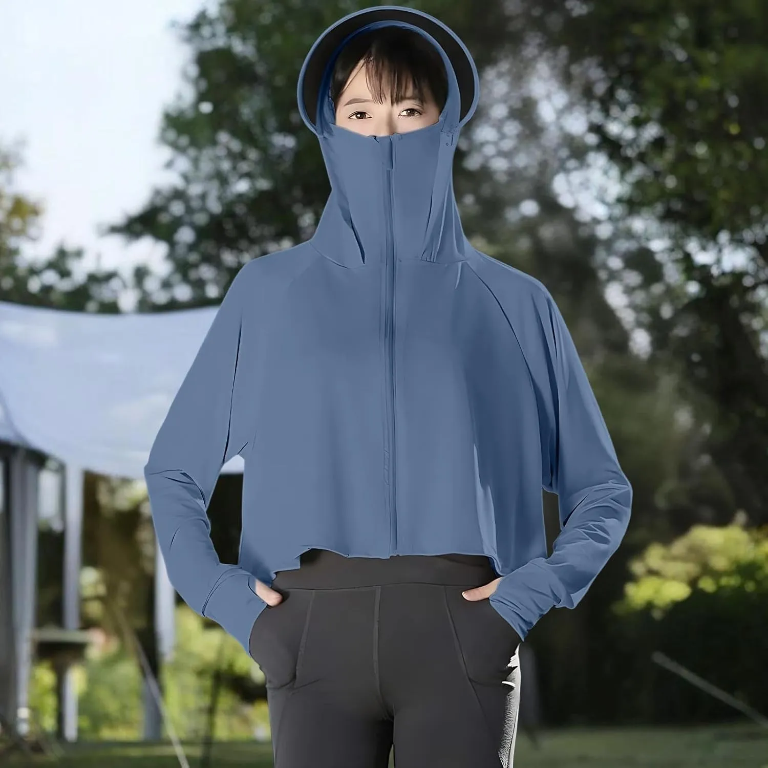 Women's SPF Hoodies Shirts UPF 50  Cropped Jacket Long Sleeve Sun Protection Clothing Full Zip Quick Dry Hiking Tops